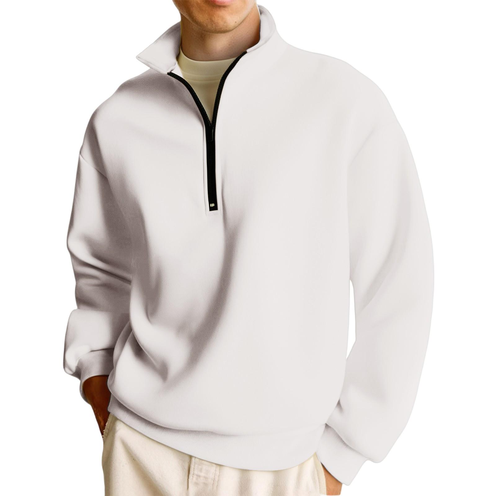 

Мужской повседневный свитшот с длинными рукавами, воротником на молнии до четверти. S белый