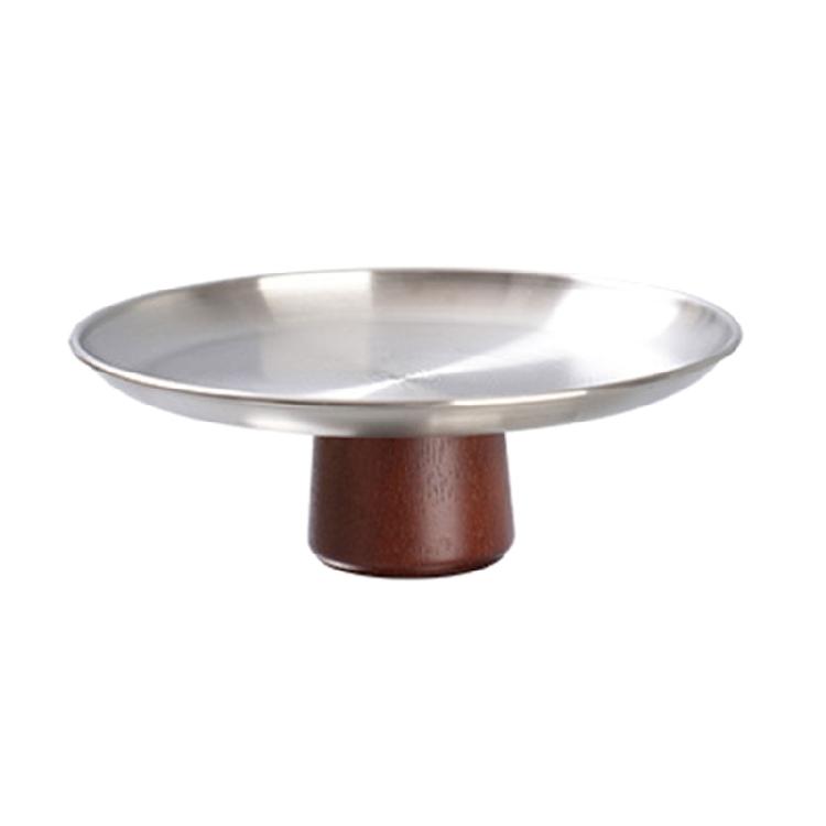 Stainless Steel High Footed Cake Storage Tray Appetizer Platter Fruit Display Plate Household Wood Base Snacks Pans