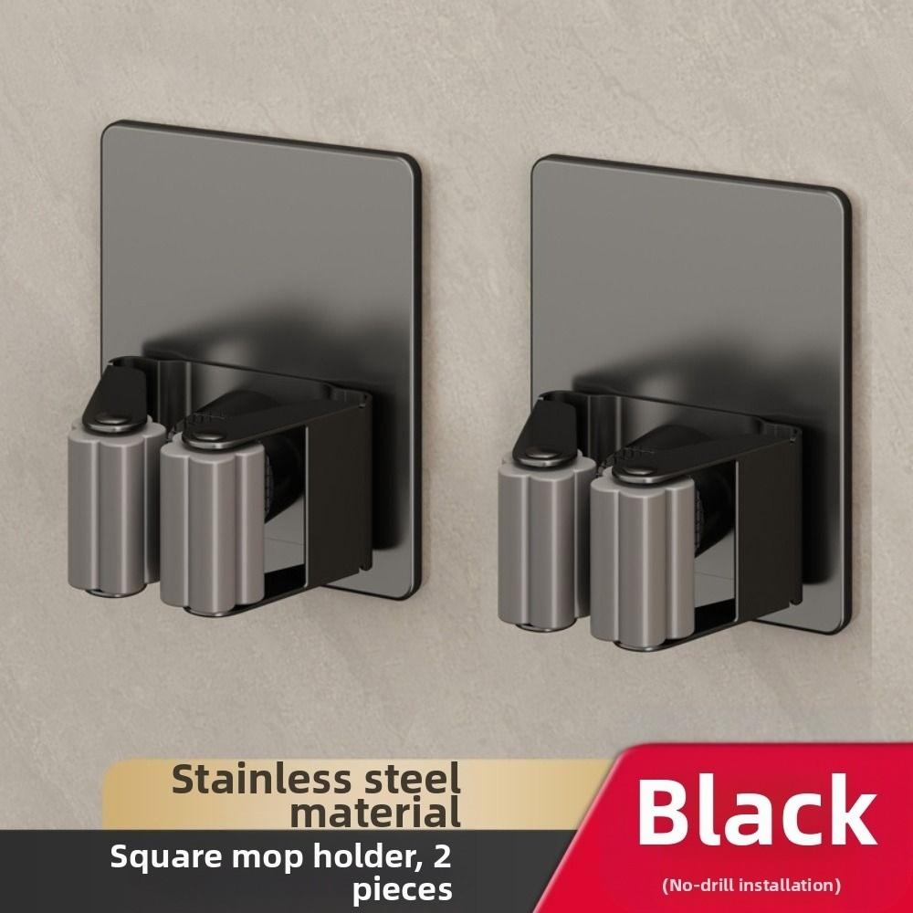 2Pcs Rust-Proof Stainless Steel Mop Holder Waterproof Mop Clip Rack Wall Mounted Broom Stand  Toilet