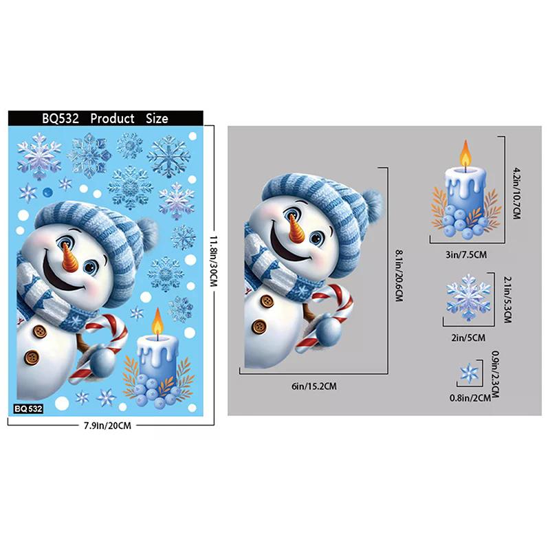Blue Christmas Window Clings-Static Sticker Set With Bells, Reindeer, Santa, Snowflakes & Snowman For Holiday Party Decor