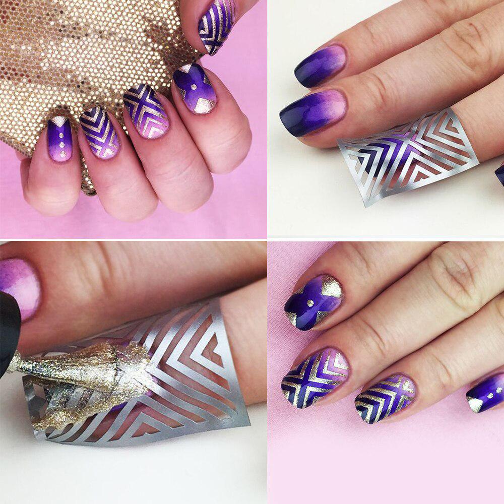 12 tipů/list DIY vinylové šablony na nehty 24 stylů Laserové stříbrné samolepky na nehty Šablona razítka Manikúra Vzor nástroje
