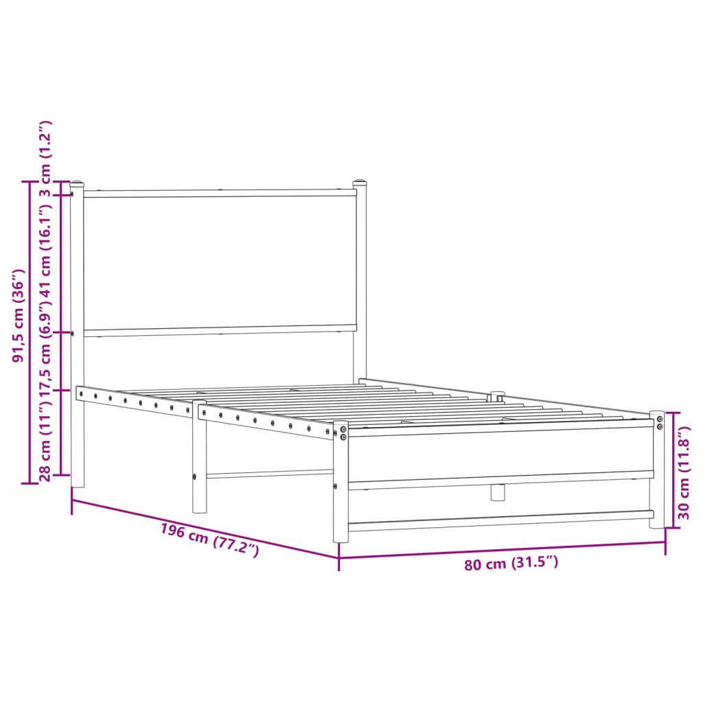 Metal Bed Frame Without Mattress Sonoma Oak Finish 75 X 190 Cm