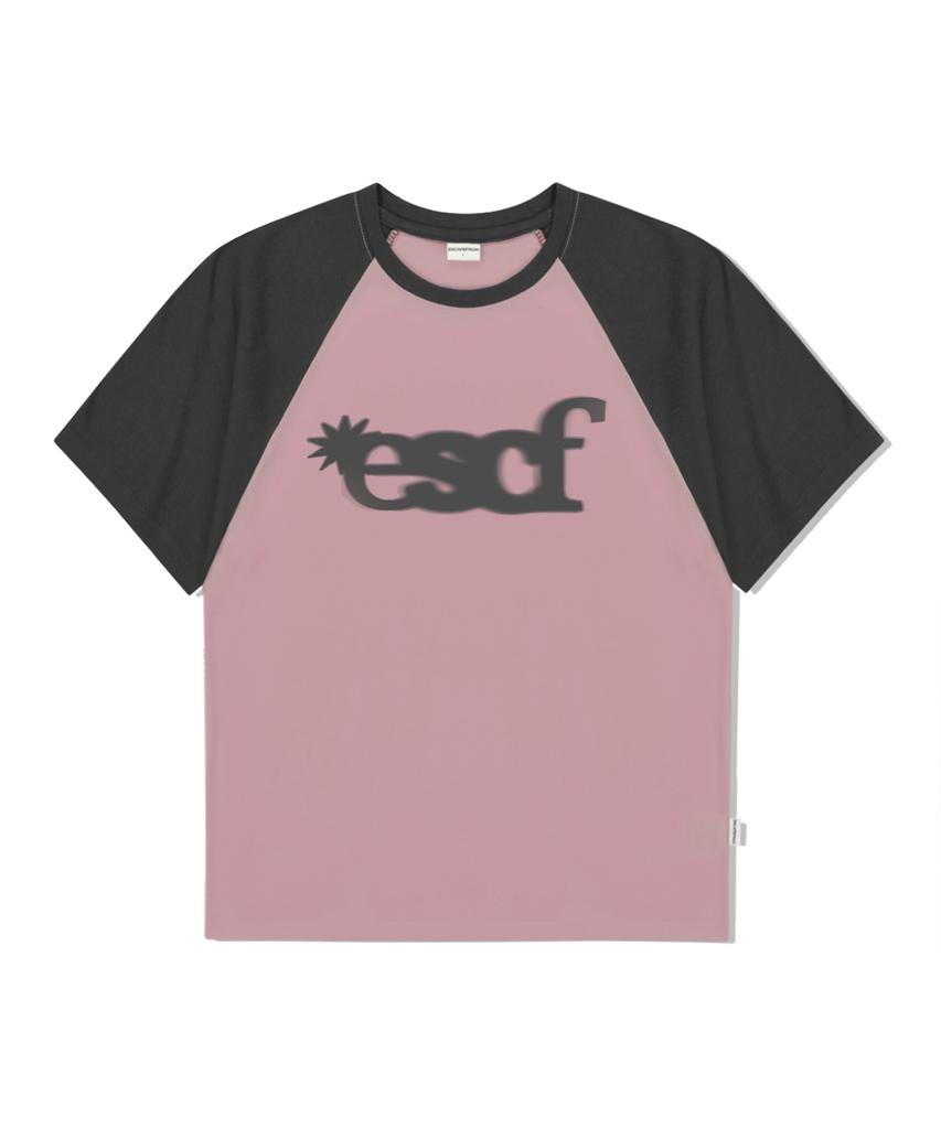ESCAPEFROM Spread Typographic Logo Print Raglan Color Block Short Sleeve T-Shirt Pink