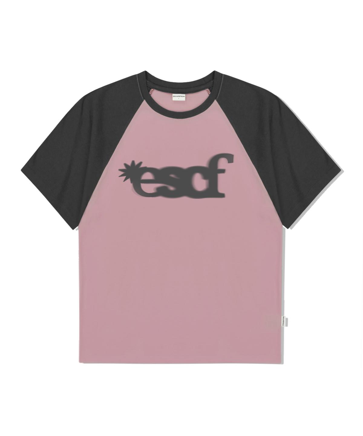 Escape From Spread Typographic Logo Print Raglan Color Block Short Sleeve T-Shirt Pink M