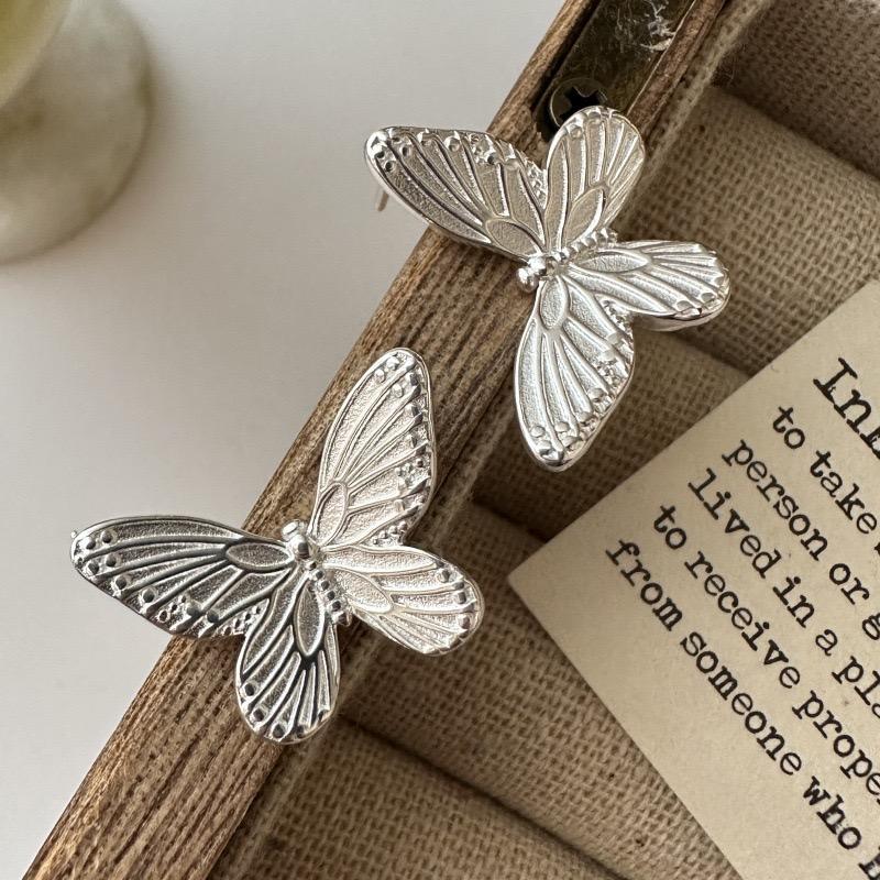

925 Sterling Silver Vintage Earrings For Women Trendy Simple Butterfly Earring Jewelry Prevent Allergy Party Accessories