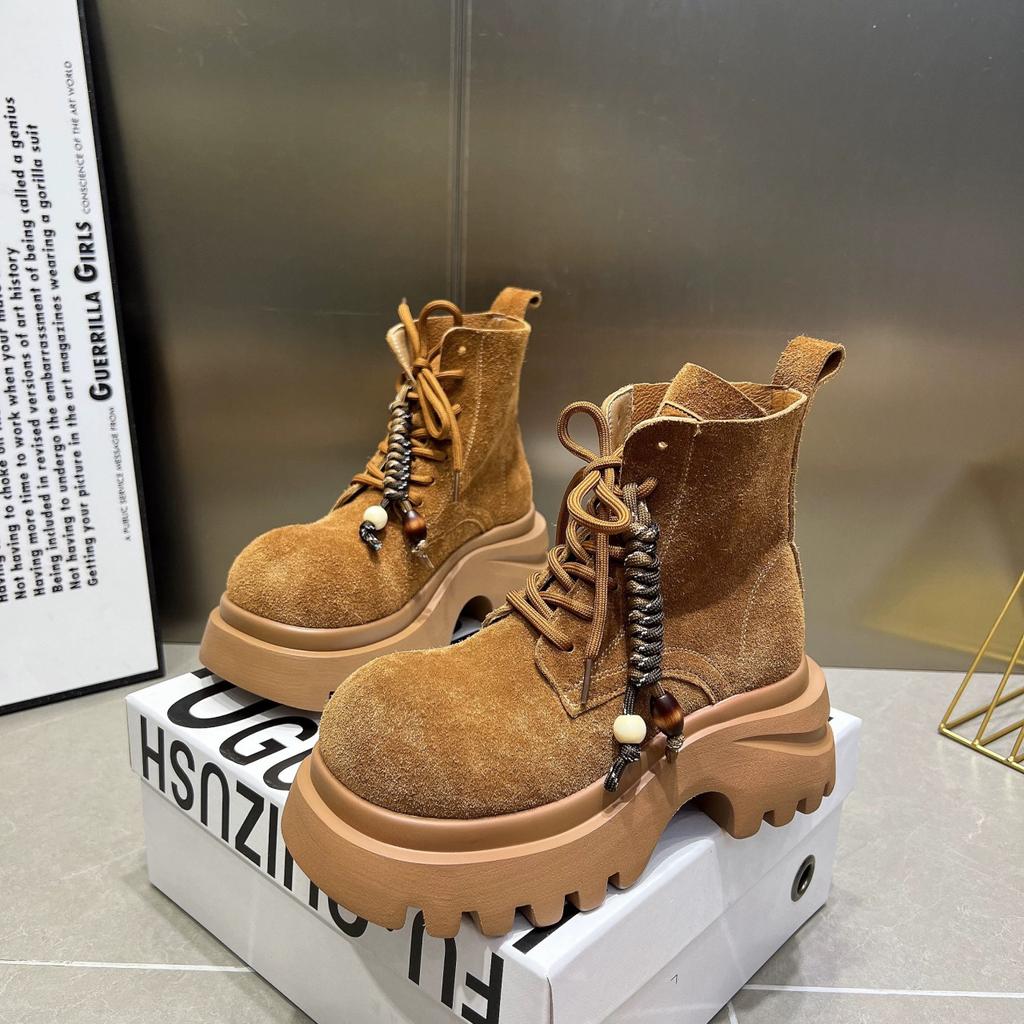 2025 podzim nové matné kožené Martensky dámské boty platforma muffin kulatá špička šněrovací ležérní lokomotivní boty krátké boty dámské