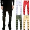 Ripped Hole Denim Trousers Men Solid Color Distressed Biker Jeans Skinny Long Pants
