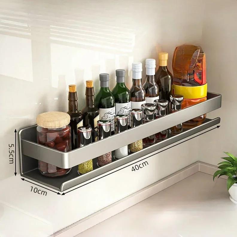 Multifunctional Wall-Mounted Spice Rack Kitchen Condiment Storage Shelf Holds Seasonings Tools Essential Kitchen Organizer Shelf