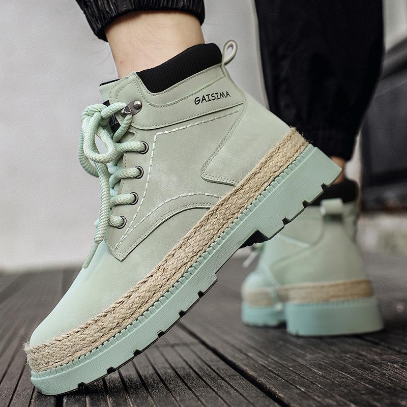 

Martin boots men s 2025 new spring high-top British style heightened men s casual tooling boots mid-top leather shoes trend 44 зелений