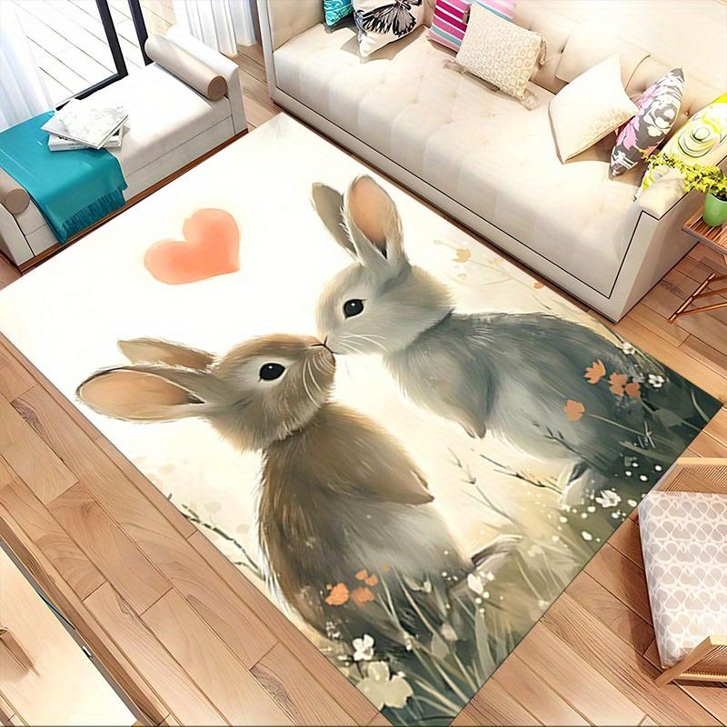 1pc Bunny Love Themed Rug for Home Decor, Non-slip Office Carpet, Chair Mat, Outdoor Mat, Christmas and Halloween Gifts-0731106