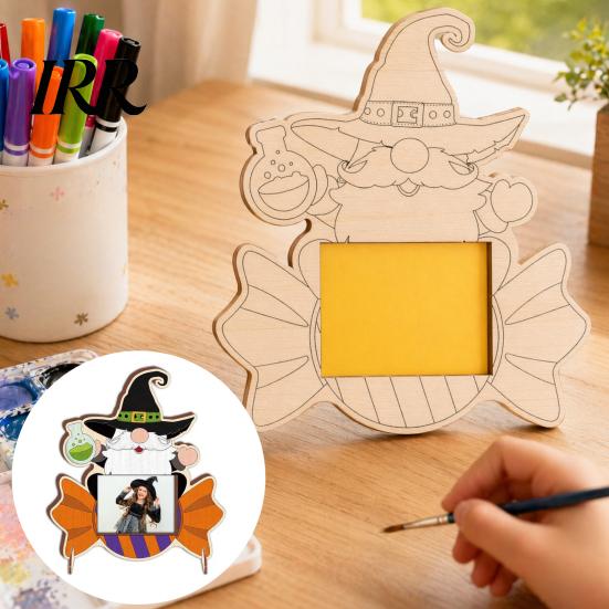 Customizable Wooden Picture Frame Pumpkin DIY Photo Frame, Halloween for Kids Crafts, Unfinished Wood Decor Hollow Party Tabletop Display Holiday Gift