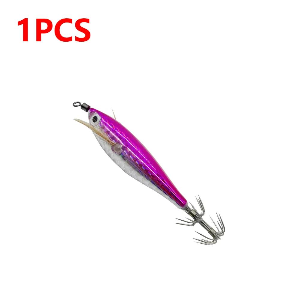 1-3PCS Wood Shrimp Bait 5.5g Laser Luminous Floating Egi Lure Squid Jigging Shrimp Hooks for Octopus Cuttlefish Fishing Baits