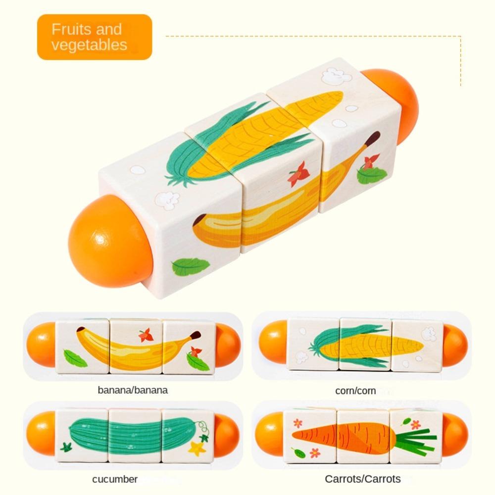 

3D Wooden Rotating Puzzle Wooden Grasp Building Block Toys Wooden Jigsaw Puzzle Childhood style C