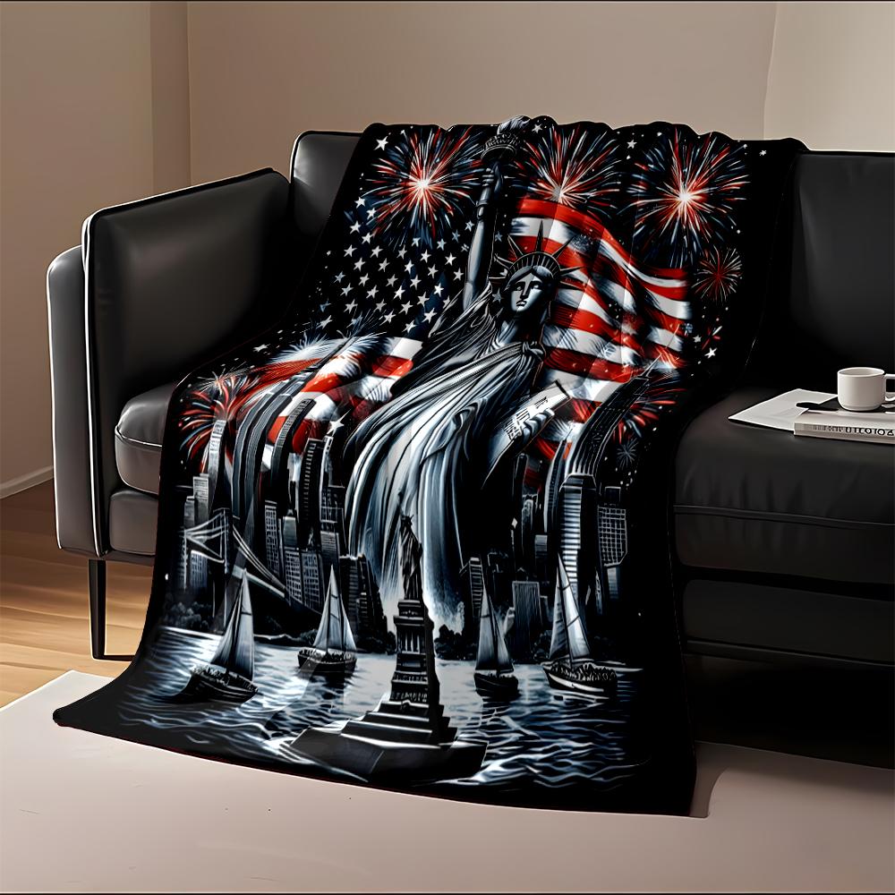 Statue of Liberty with Fireworks Design Flannel blanket for bedroom, living room, sofa, and nap sofas