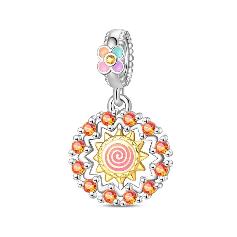 New Golden Sunflower Copper Charms Lucky Stars Beads Fit Bracelets & Necklaces Sun Moon Diamond Pendant Jewelry Diy