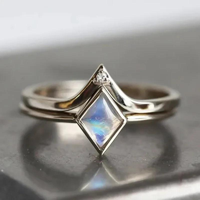 

CAOSHI Chic 2PC Bridal Ring Sets Fashion Statement Zircon with Brilliant Zirconia Rhombic Imitation Opal Accessories for Party 10