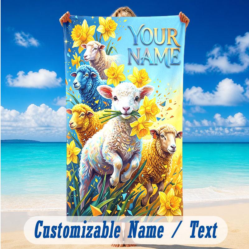 Floral Garden Theme Beach Towel Personalized Custom Name & Text Soft Quick Dry Beach Towel for Swimming Travel
