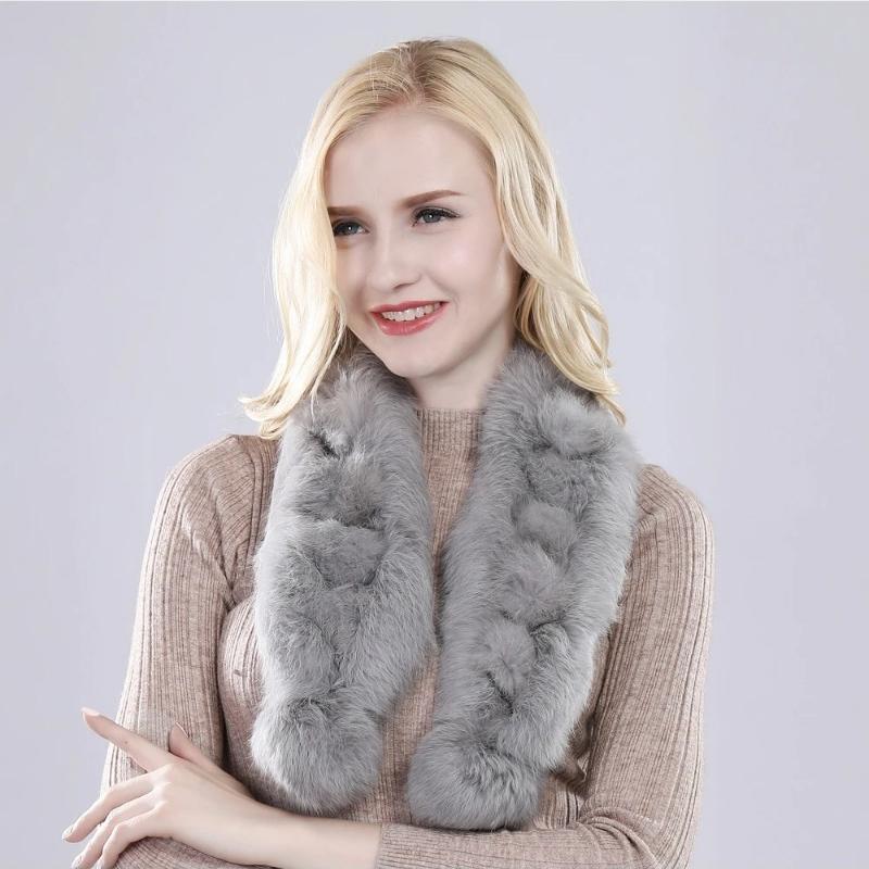Natural Knitted Rabbit Fur Muffler Winter Women Warm Real Rabbit Fur Scarf Russia Lady Fashion Genuine Rabbit Fur Scarves