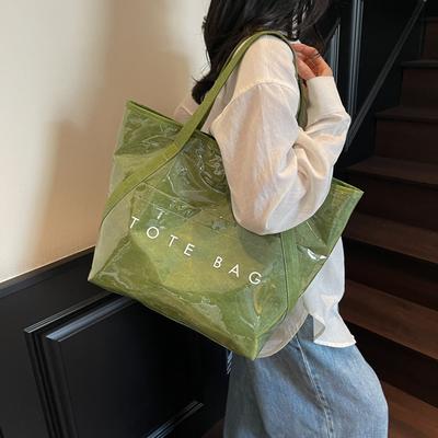 PVC Clear Jelly Bag Letter Print Tote Handbag Large Capacity Storage Top-Handle Bags Waterproof Casual Travel Shoulder Bags