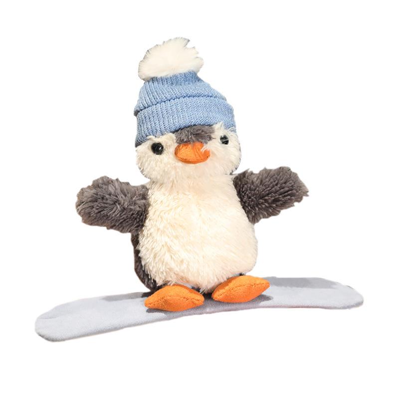 Winter Skateboard Penguin Plush Toy with Hat & Scarf - Cute Christmas Skiing Pet Doll