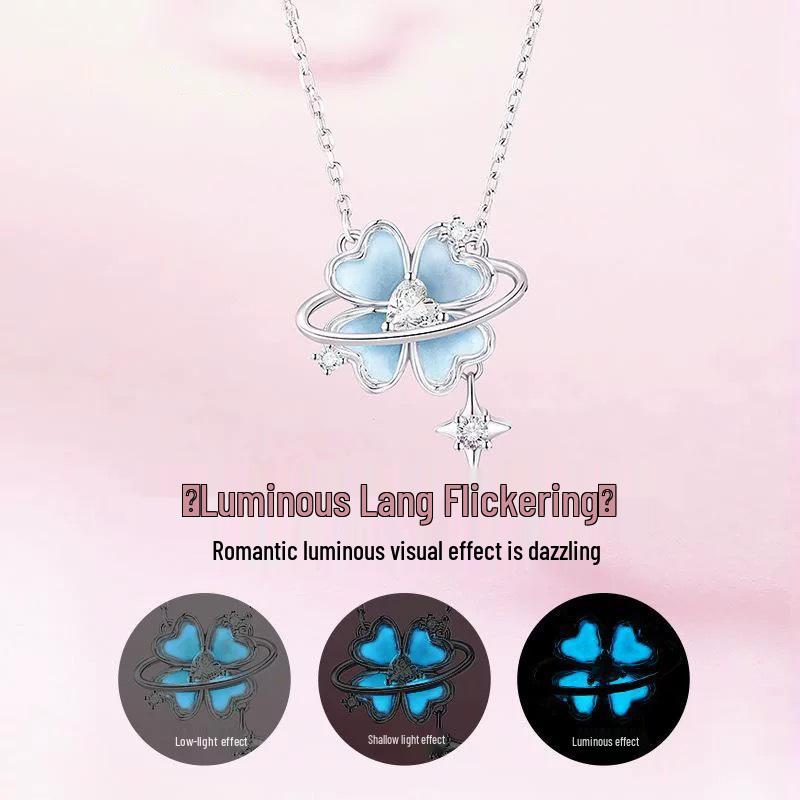 Four-Leaf Clover Luminous Enamel Necklace - Women's Light Luxury Clavicle Chain Holiday Gift