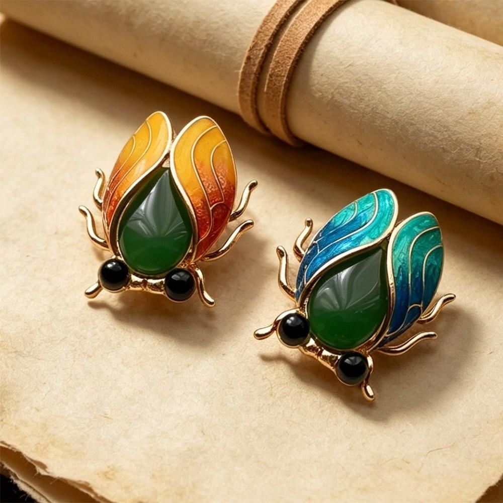 Zinc Zinc Alloy Cicada Brooch Chinese Style Enamel Brooch New Insect Lapel Pin Suit