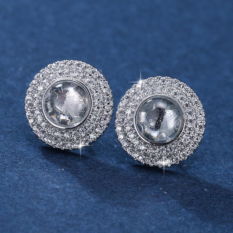 European Geometric Rhinestone Metal Stud Earrings: Simple, Round, Temperament-Inspired Jewelry for Women платиновый