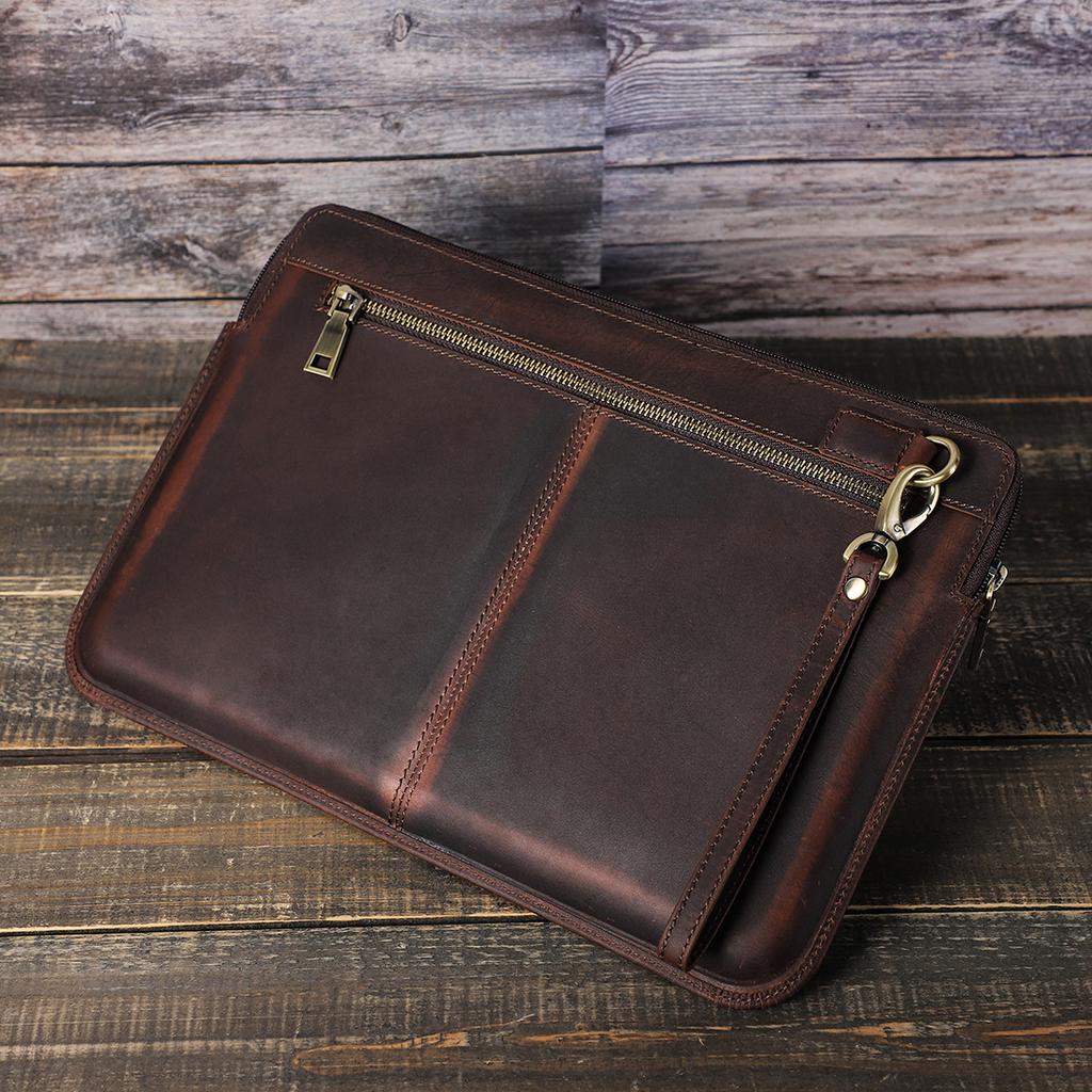 Genuine Leather Laptop Sleeve Case For Macbook Air M1 M2 M3 M4 Pro 13 14 15 16 Inch Briefcase Dell HP Computer Cover Bag For Men