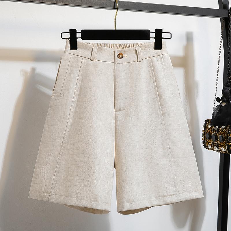 

DIMANAF 2026 Spring Summer New Plus Size Women Short Pants Shorts Cotton Linen Loose Casual Elastic Waist Fashion Lady Bottoms Clothing S бежевий