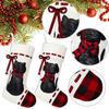 1PCS Polyester Christmas Socks with Black Cat Dog Design Creative Hanging Gift Pouch for Candy Tree Decor Household Supplies