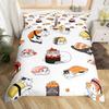 Japanese Sushi King Queen Duvet Cover Little Cat Bedding Set Novelty Cartoon Pet Animal Japan Food White Polyester Quilt Cover