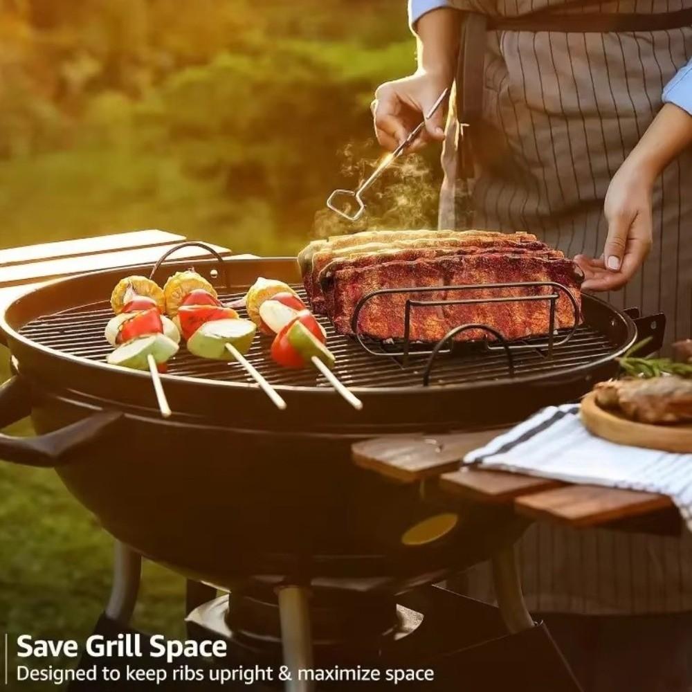 Non-Stick BBQ Rib Racks Carbon Steel Grilling Stand Multi-Purpose Ribs Grill Restaurant