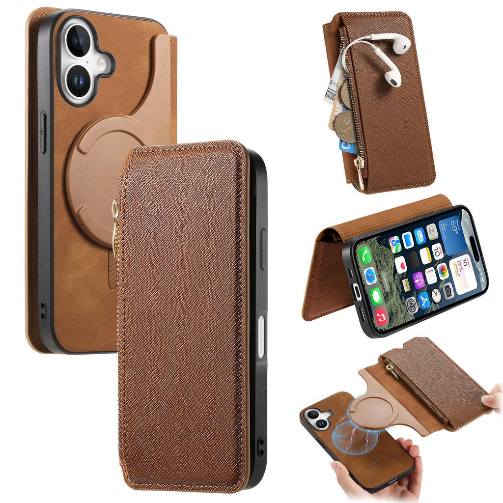 For iPhone 16 Case Cross Texture Leather Detachable Magnetic Phone Cover