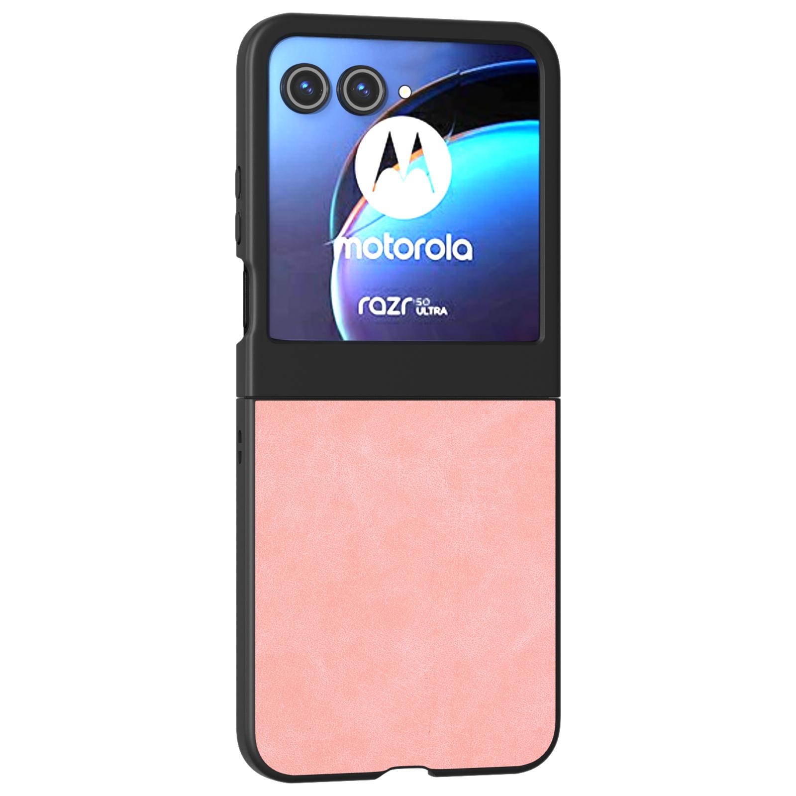 

ABEEL For Motorola Razr 60/Razr 50 5G Case Black Edge PU Leather+PC Folding Phone Cover Pink