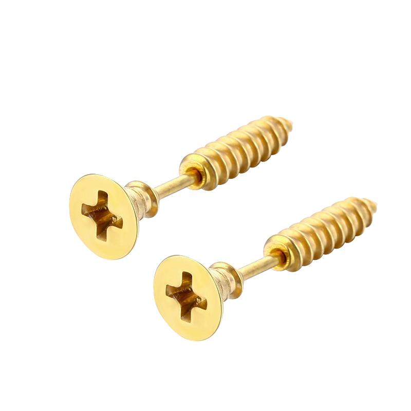 

2pc Unisex Women Men Earrings Stainless Steel Piercing Nail Screw Stud Earrings Punk Rock Helix Ear Piercings Spiral Zircon золотой