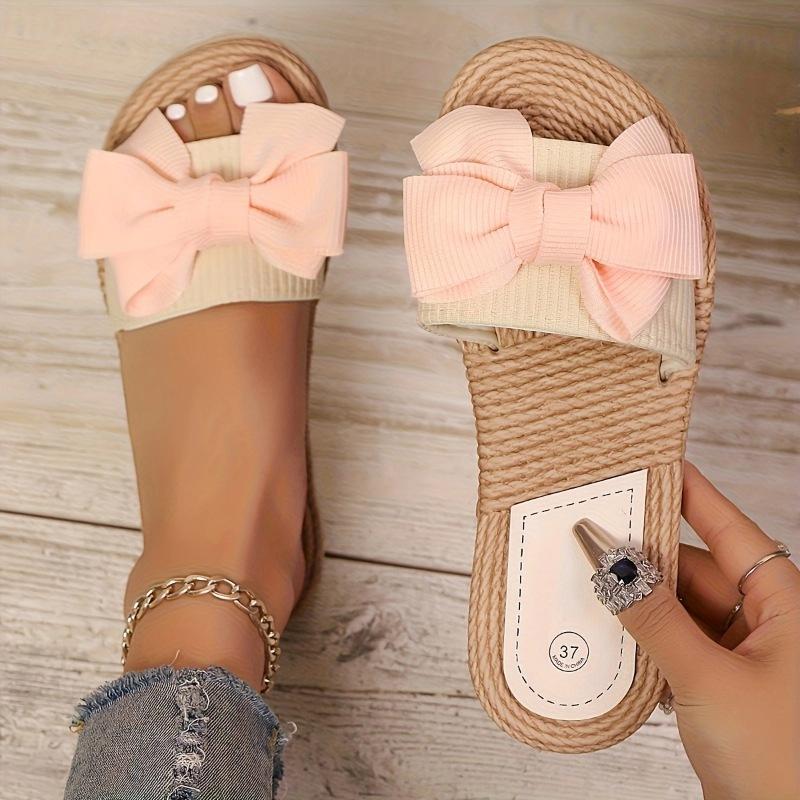 New Summer One-line Women's Slippers, Solid-color Fashionable Indoor and Outdoor Bow Slippers
