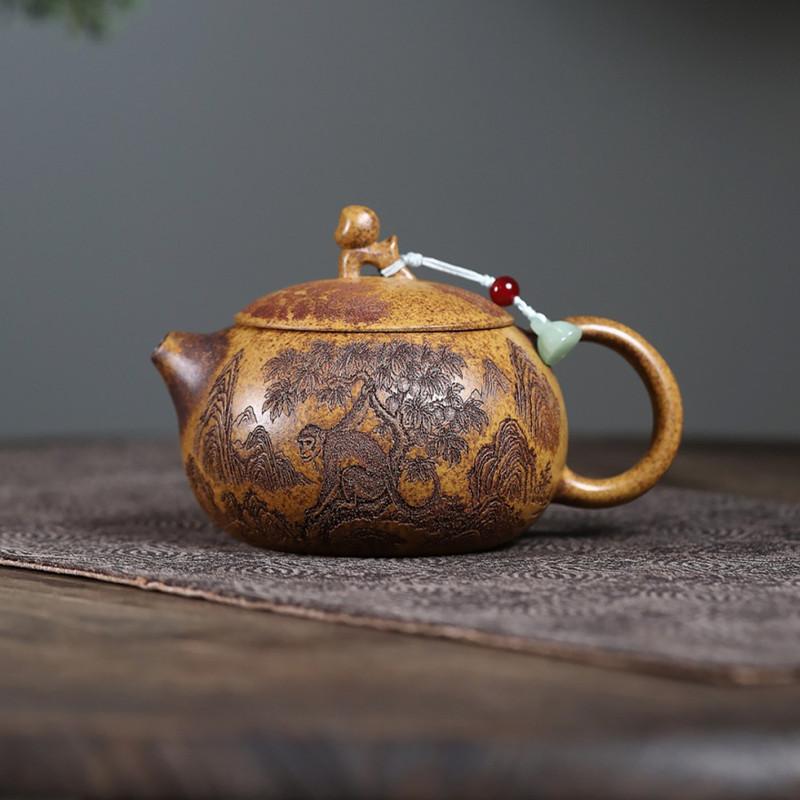 

Chinese Yixing Purple Clay Teapot Monkey Tree Xishi Tea Pot Household Beauty Tea Infuser Kettle Handmade Zisha Tea Set 310ml
