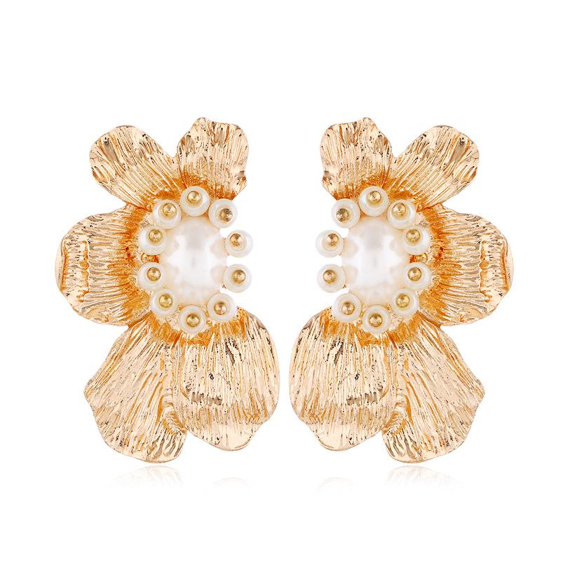 ZA Geometric Irregular Floral Leaf Pearl Earrings - European  American Fashion Style