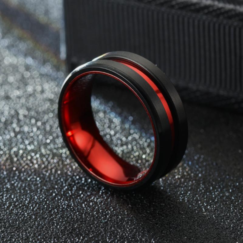 New Hot Selling Stainless Steel Autumn Men Elegant Red Black Ring For Men Jewelry Gifts Size 6-13
