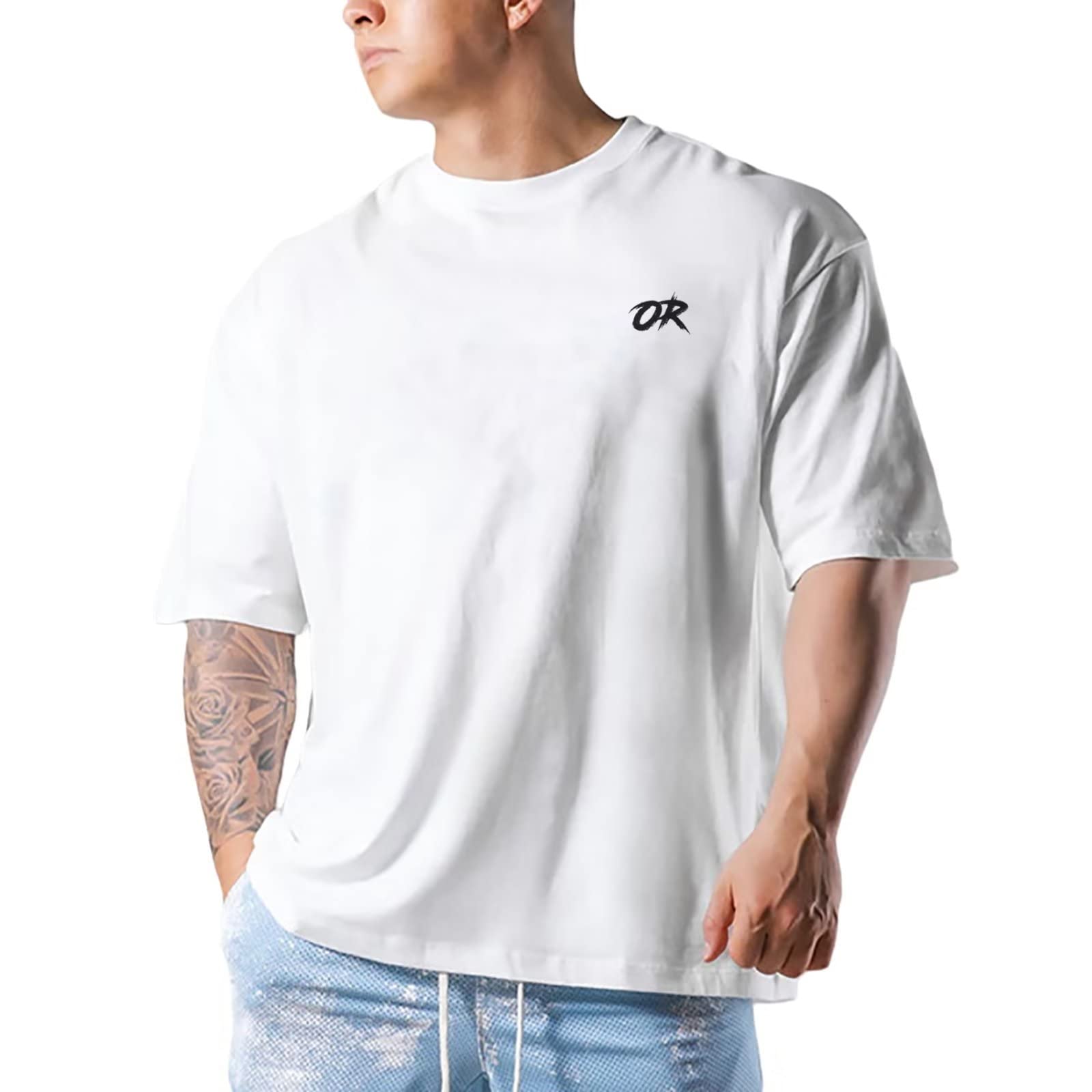 

OROLN Gym Short Solid for Strength Training and Strength Training T-Shirt, Men s, Oversized, Sleeve, Stretch, Breathable, Sweat-Wicking, Color, (White белый