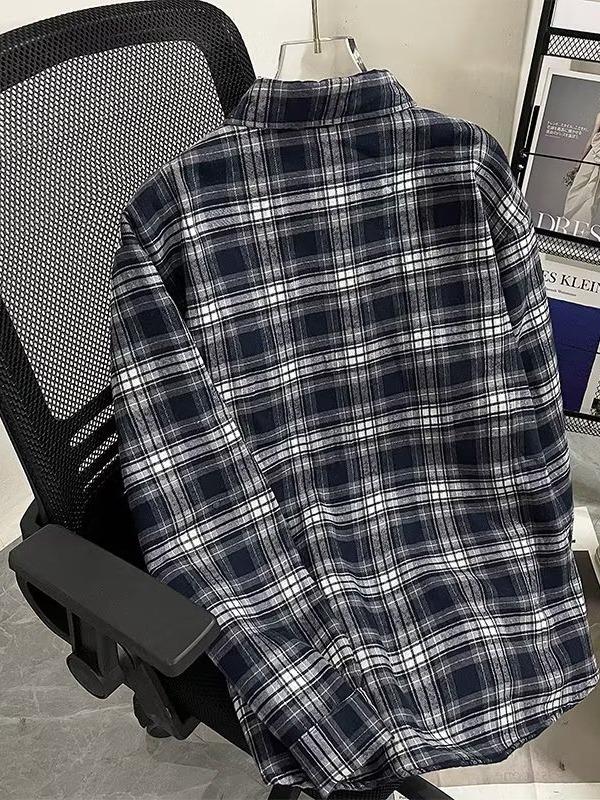 Camisa Xadrez Masculina Forrada com Lã - Jaqueta Casual Retrô de Manga Comprida para Outono/Inverno