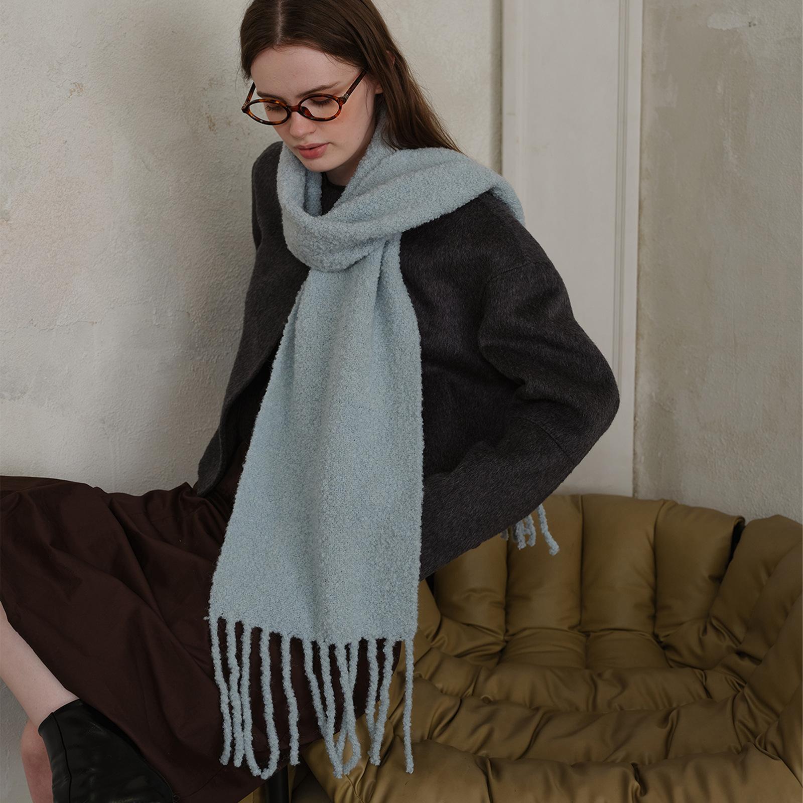 

Nordic style with wool fringe solid color knitted circle scarf women s winter warm soft atmosphere shawl светло-голубой