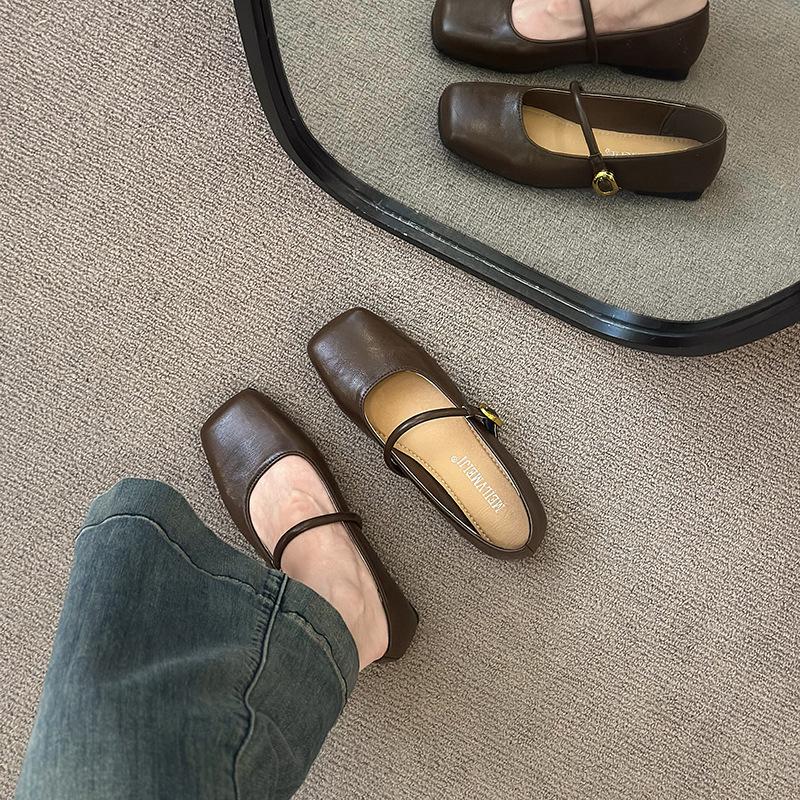 2025 Spring and Autumn Fashion French Retro Classic Square Head Flat Bottom Word with Mary Jane Single Shoes Korean Version Temperament Women's Shoes