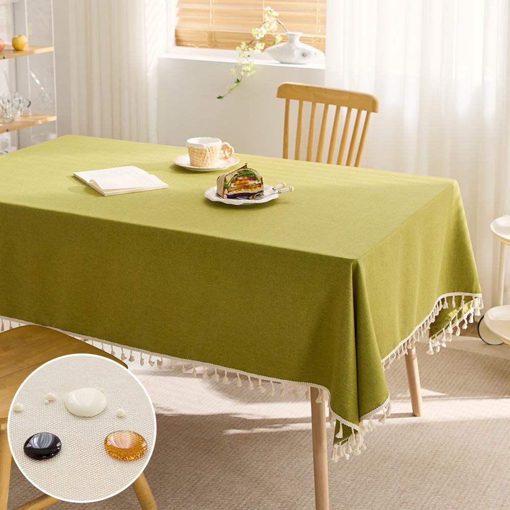 Solid Color Cotton Thread Tassel Tablecloth Heat-proof Waterproof Stain Resistant Coffee Table Cloth Rectangular Desktop Protective Cloth 1pcs