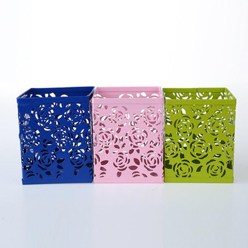 Creative Hollow Space Pattern Pen Holder Stationery Desktop Accessories Finishing Bucket Metal Storage Office School Supplies