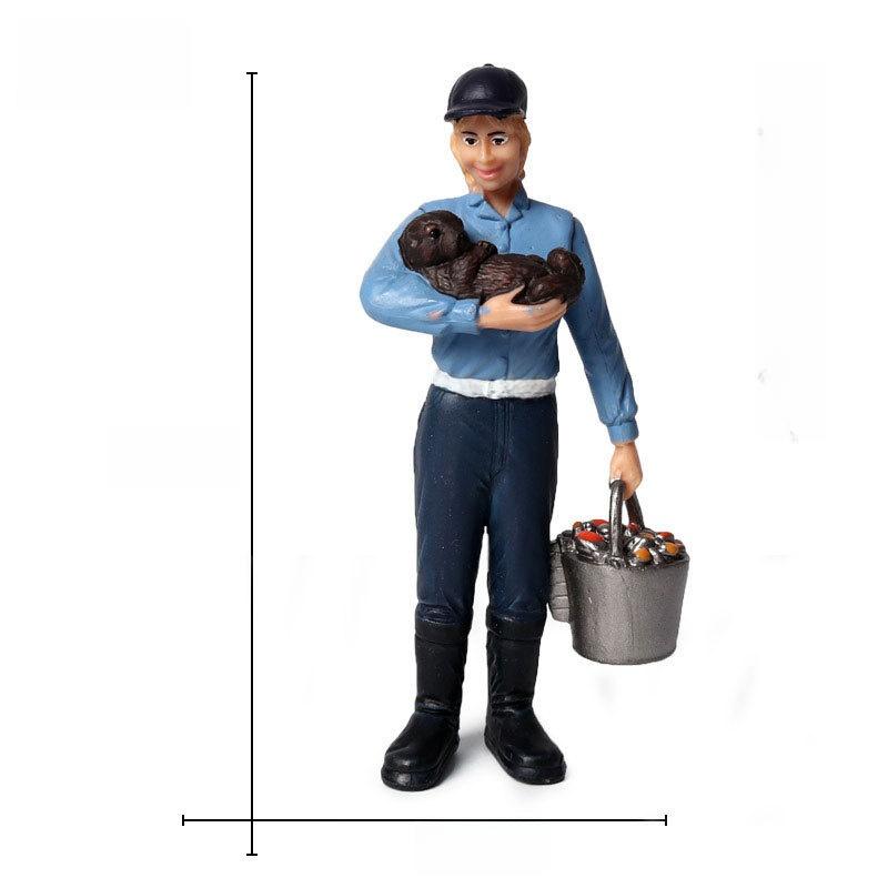 Farm Pasture Simulation Plastic Doll Model Ornament Farmer Worker Animal Woman