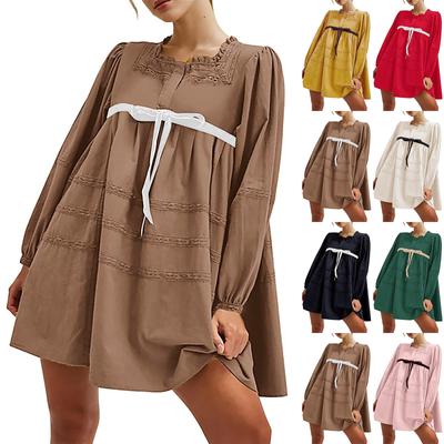 Rochii de damă la modă, casual, cu guler rotund, mânecă lungă, culoare solidă