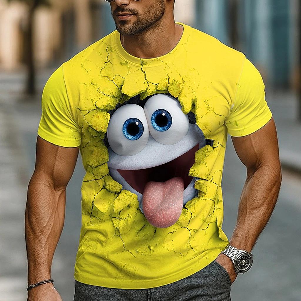 Funny Quirky Graphic T-shirt Clothing Summer Quick Drying Daily Men's Short Sleeve Tee Fashion New Cartoon Face T Shirts For Man