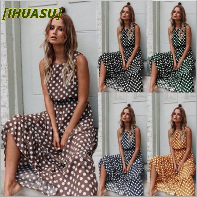 IHUASU Fashion Summer Spring Sleeveless O-Neck Casual Dresses International Design
