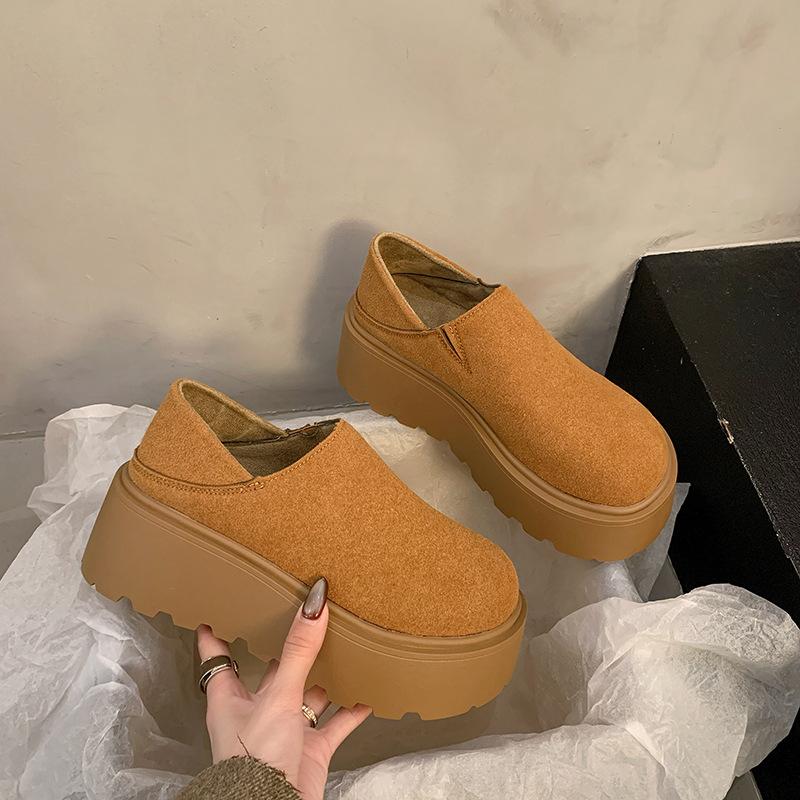 One-pedal lazy thick-soled heightening velvet women's spring new small retro loafers
